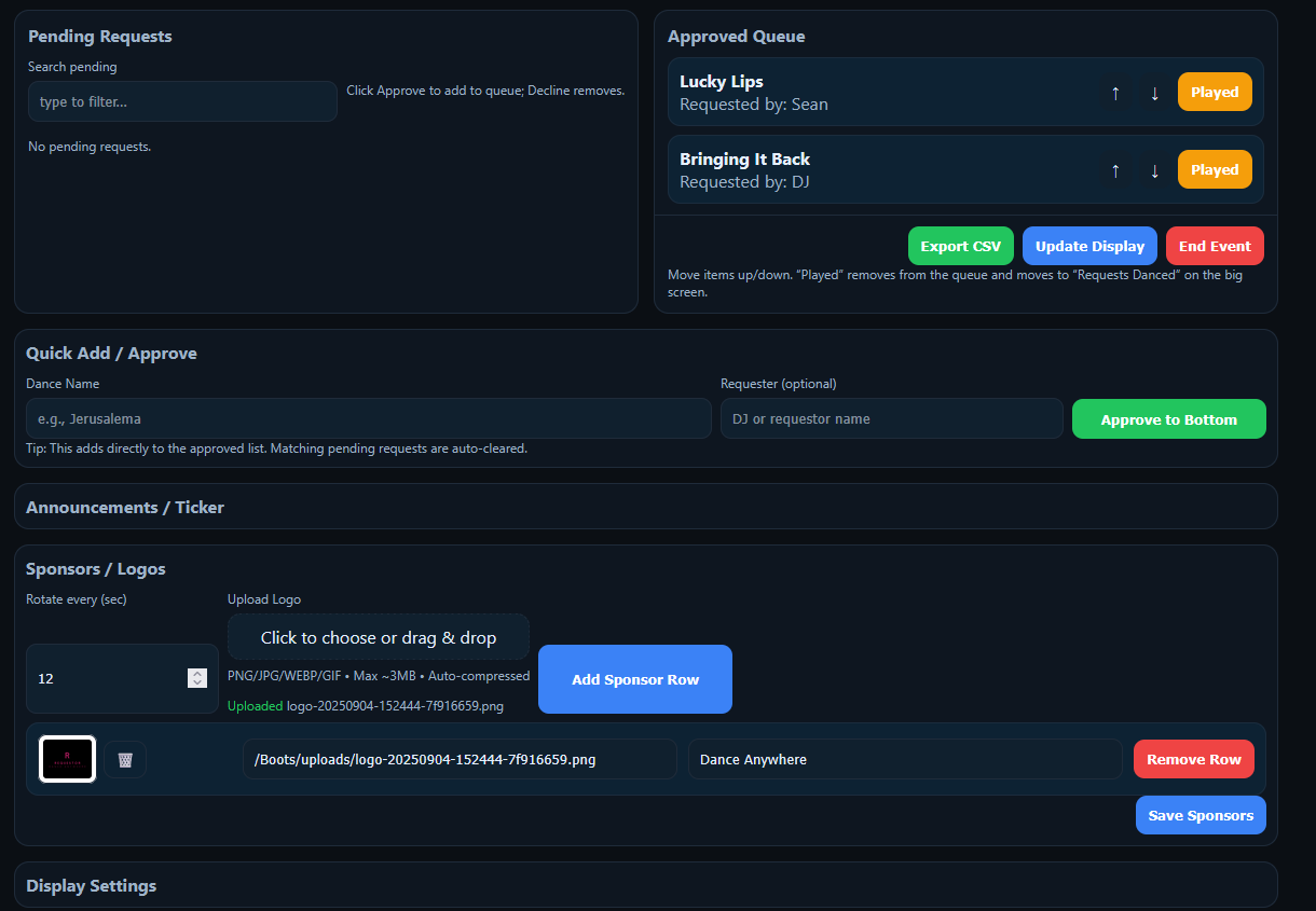 Requestor DJ screen preview