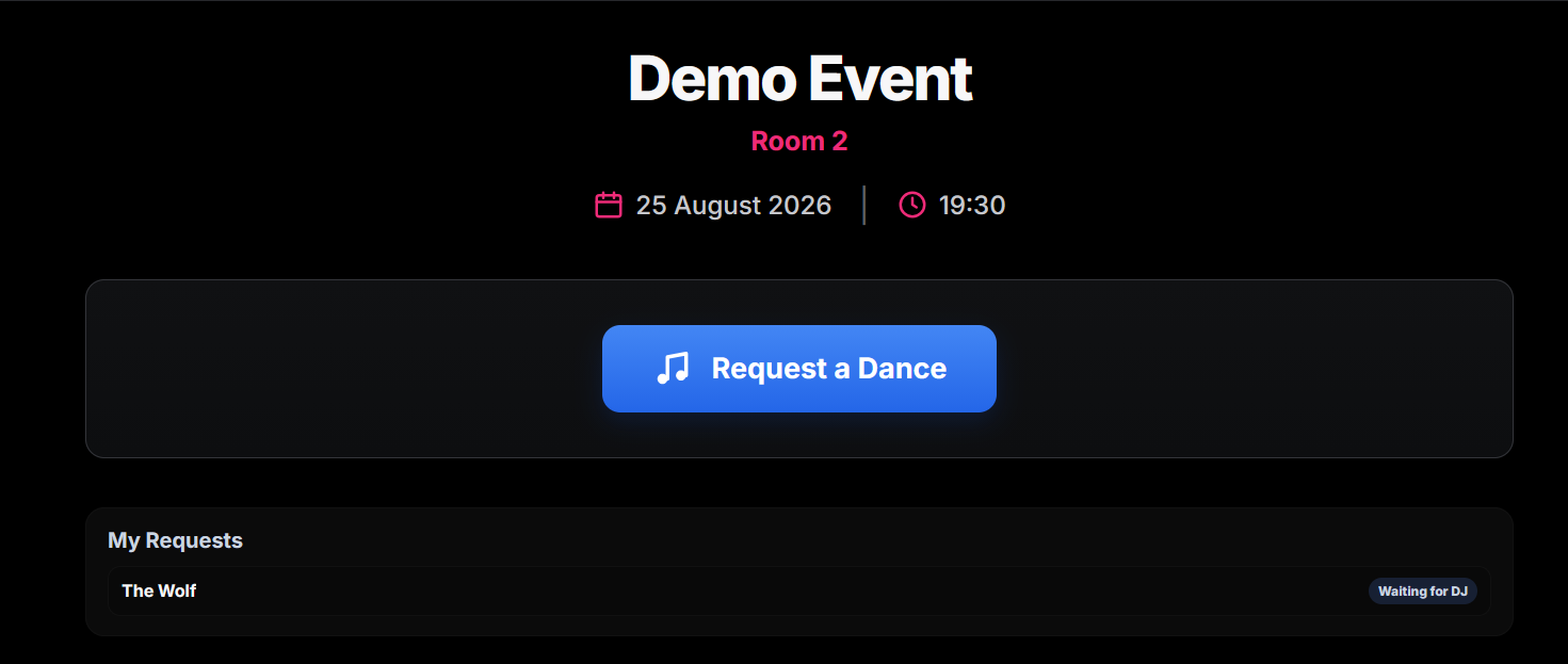 Dancer request page showing request status