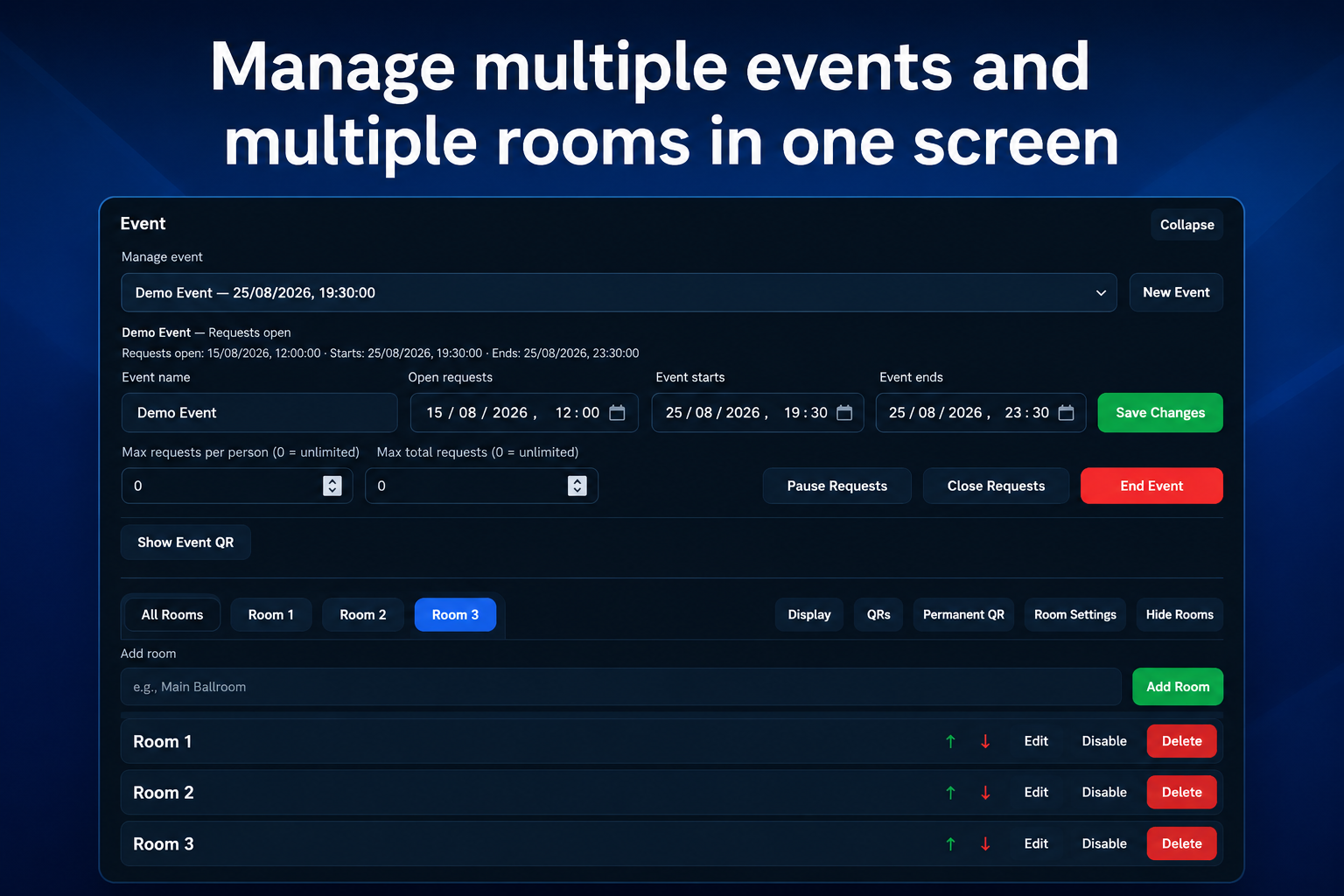 Multiple event and room management